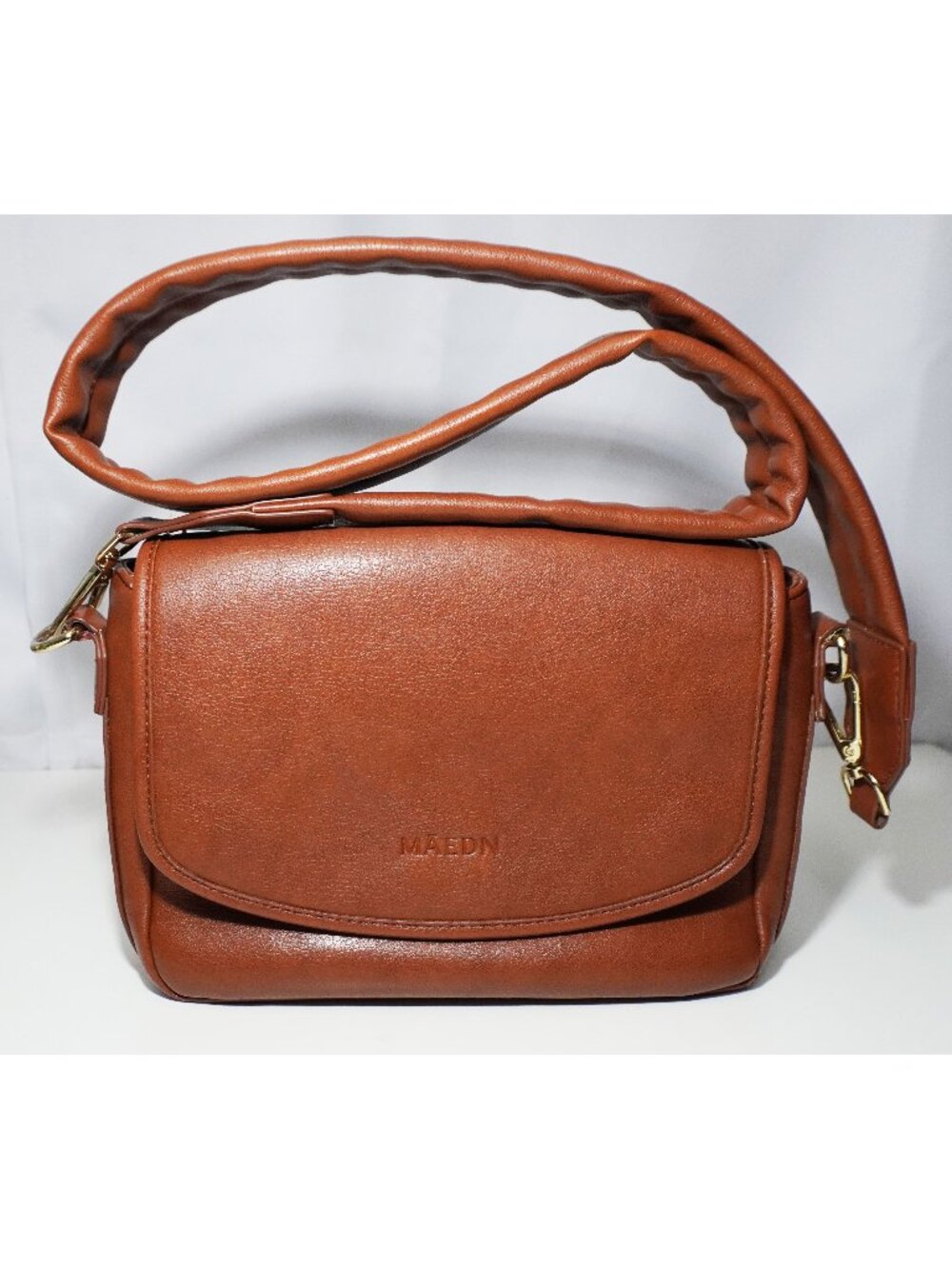 MAEDN Brown Vegan Leather Everyday Crossbody Bag Gold Hardware